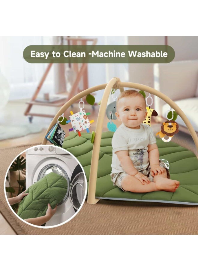 Mitoy Baby Play Gym & Activity Mat, Oversize Leaf Shaped Baby Play Mat w 6 Detachable Toys, Tummy Time Mat Promote Motor Skills & Sensory Development Mat - Image 5